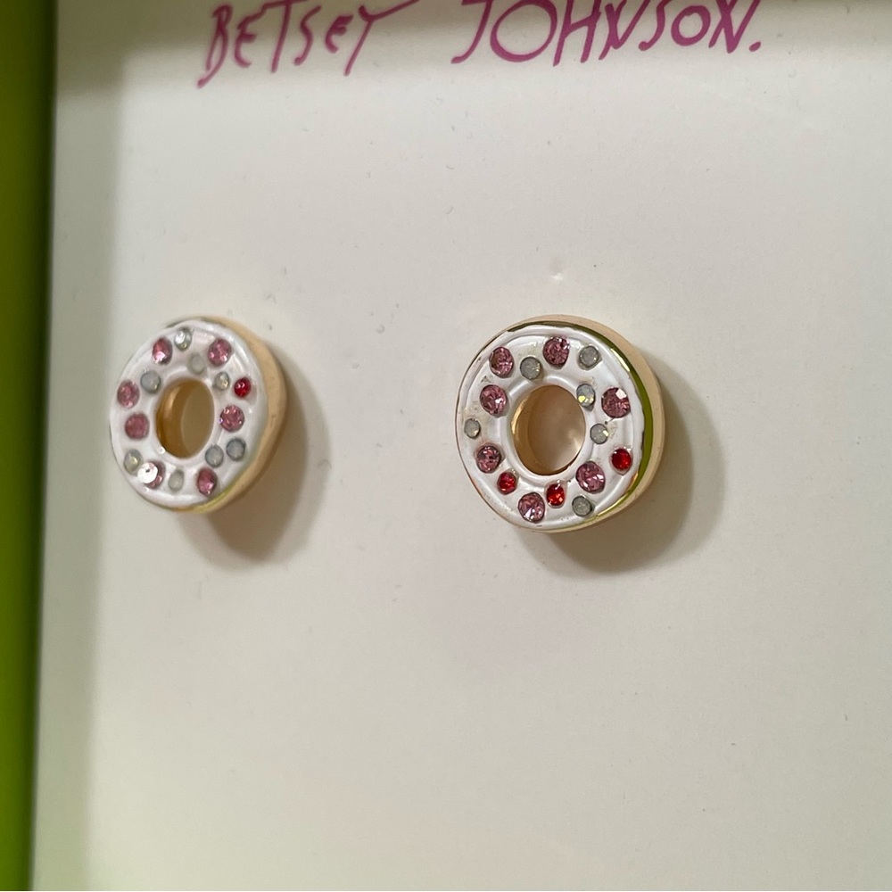 Betsey Johnson Spring 2023 Enamel and Jewel Donut Pierced Earrings - Picture 7 of 7